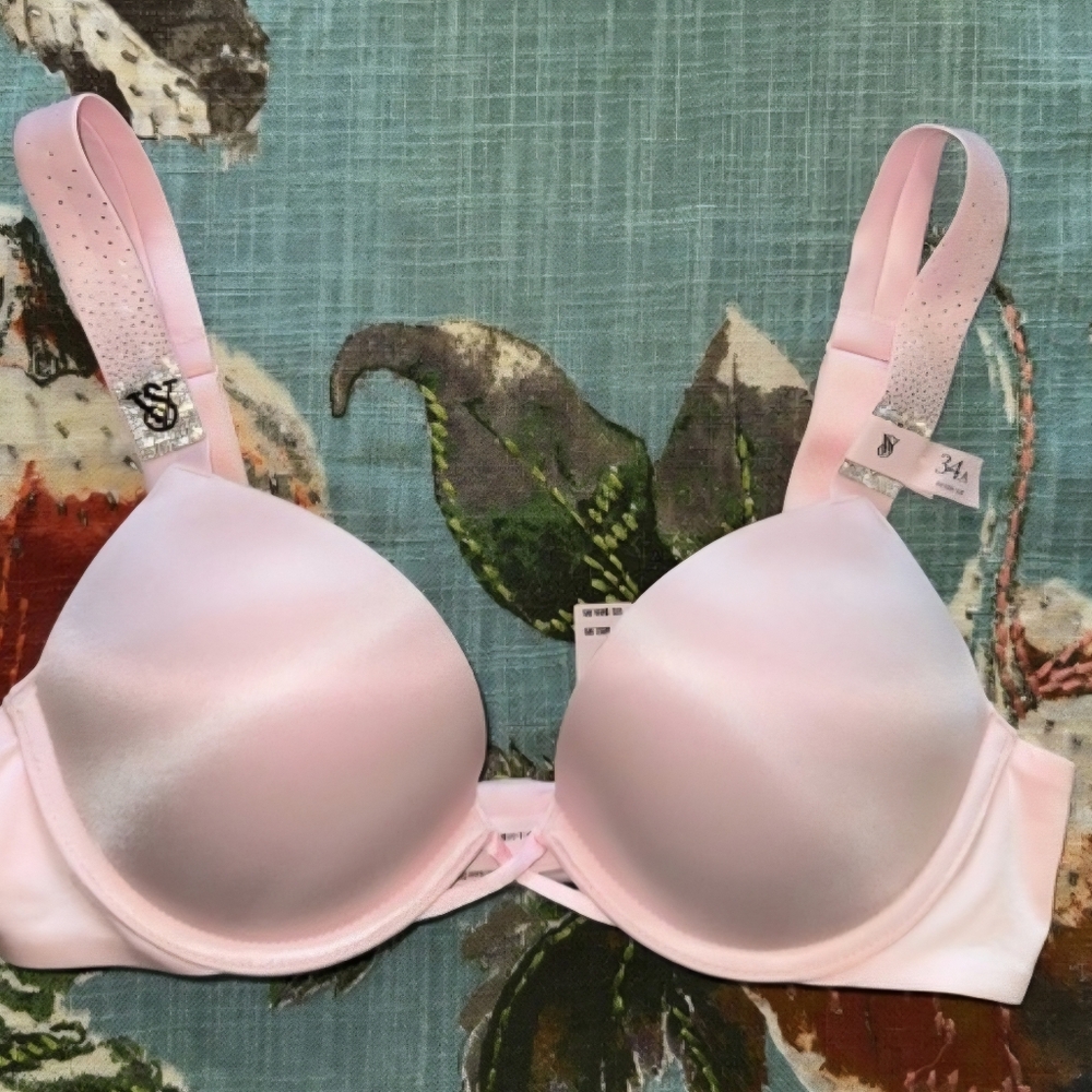 Victoria’s Secret NEW Bombshell Baby Pink Bling Strap Extra Push Up Bra 34A